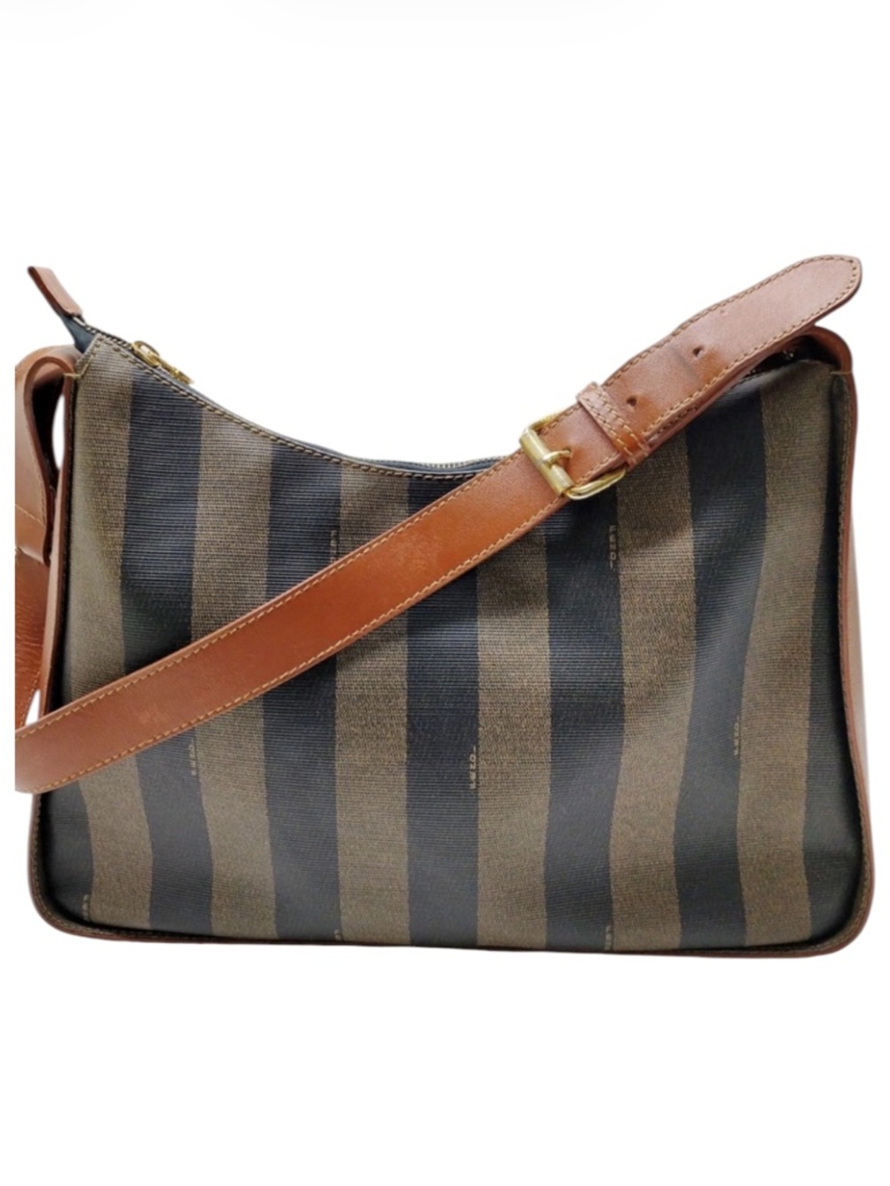 Fendi Striped Canvas Shoulder Bag in Black And Brown - Picture 2 of 10
